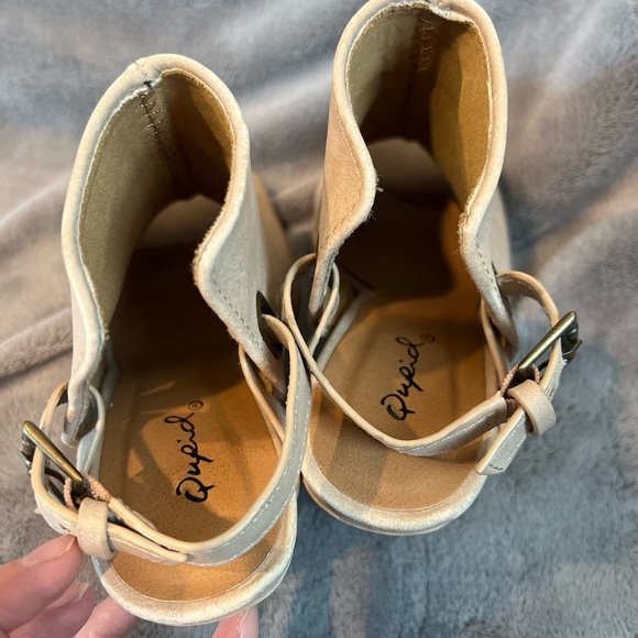 Qupid Beige Peep Toe Bootie with Ankle Strap - Picture 7 of 10